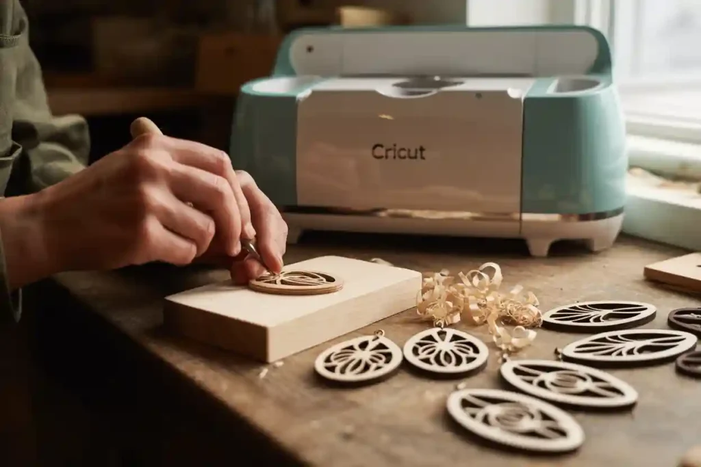 découpe de boucles d'oreilles en bois