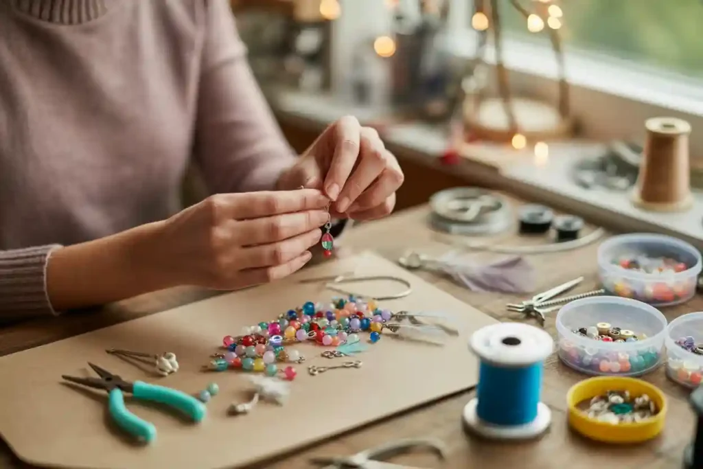 femme qui crée des boucles d'oreilles