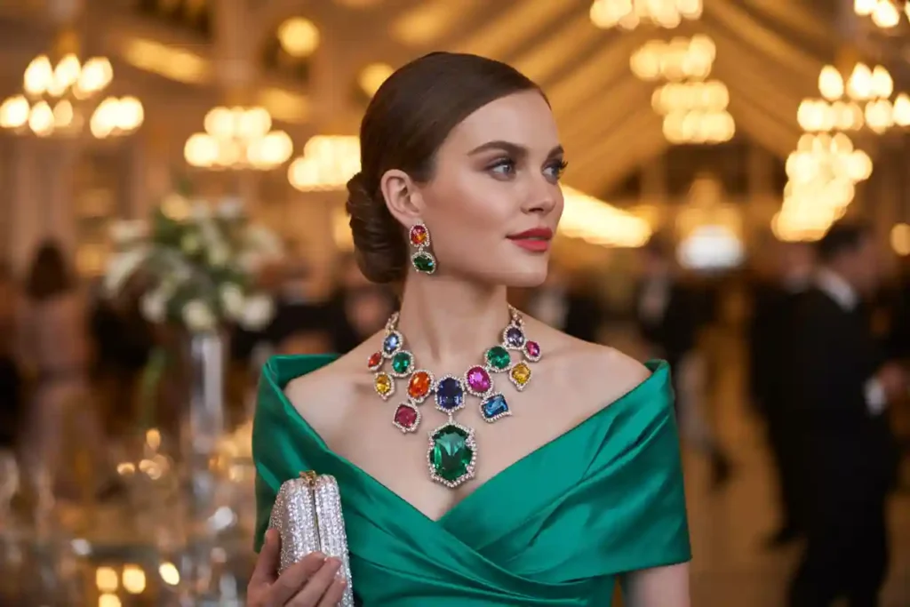 femme qui porte un collier XXL