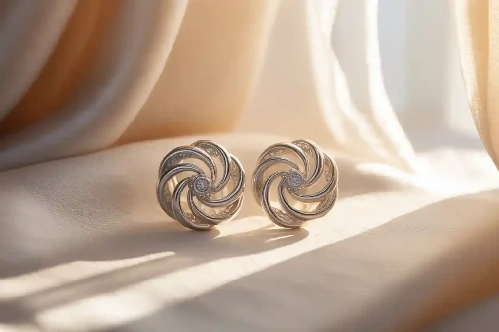 boucles d'oreilles de qualité et sophistiquées en argent rhodié