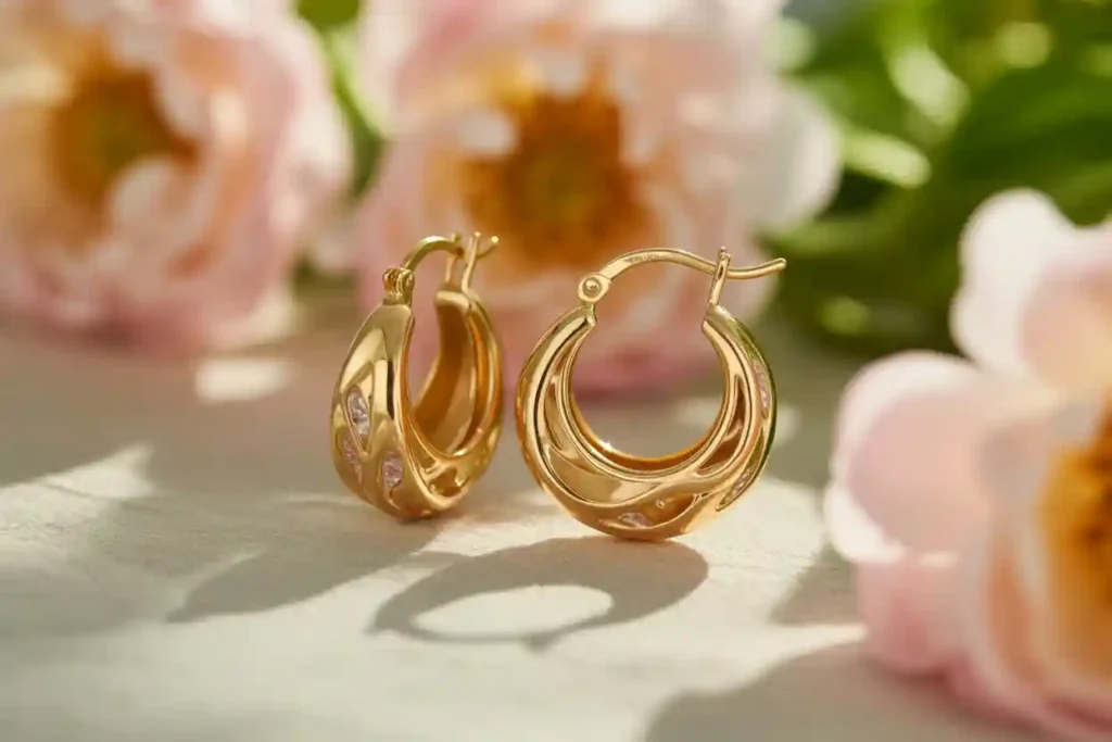 boucles d'oreilles en plaqué or gros plan