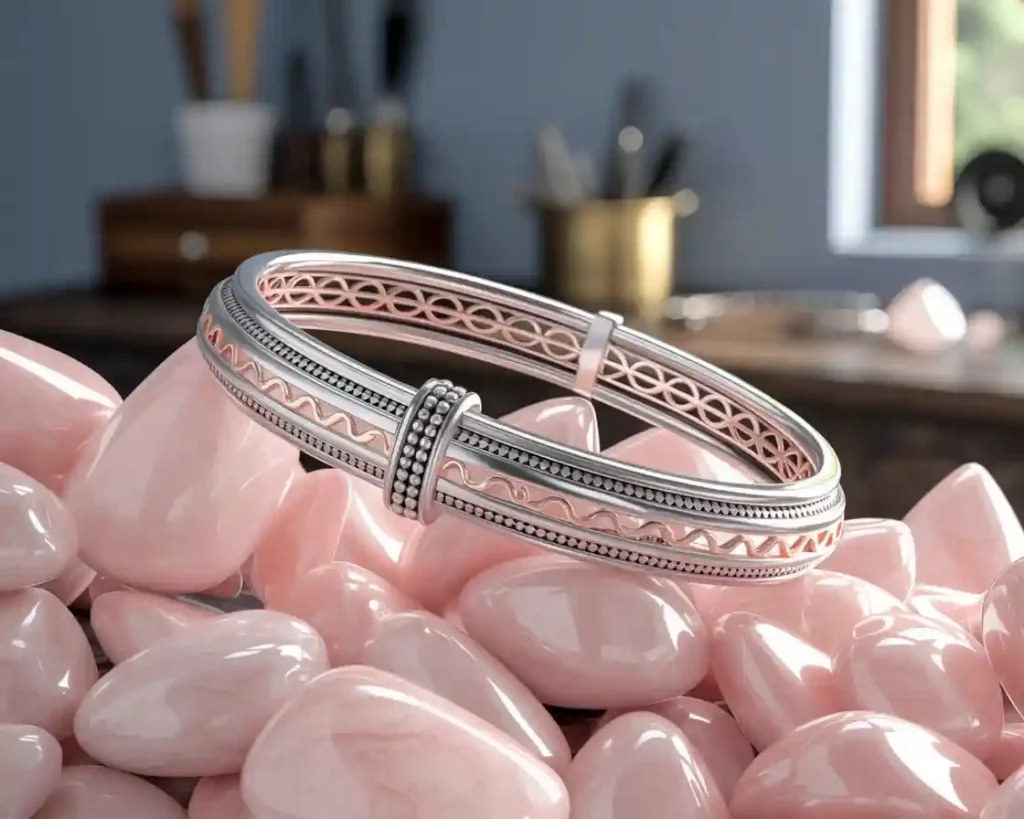 bracelet en argent travaillé sur pierres de quartz