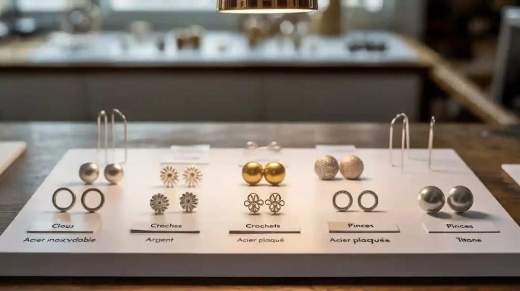 clous d'oreilles avec différents systèmes de fermeture