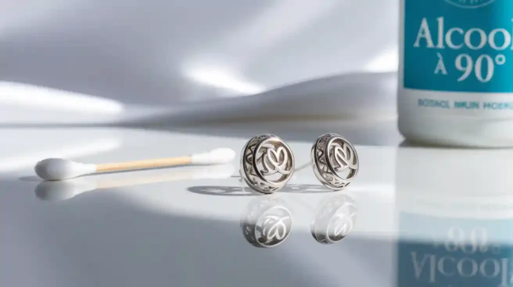 clous d'oreilles - coton tige - alcool à 90 °