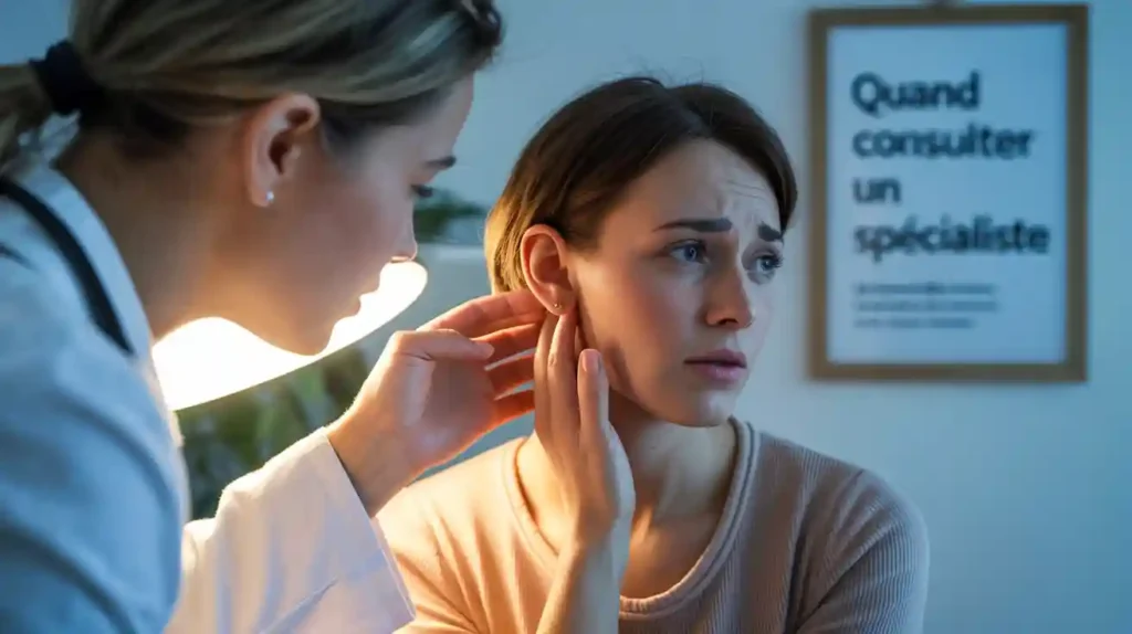 femme qui consulte un spécialiste suite à douleurs à l'oreille
