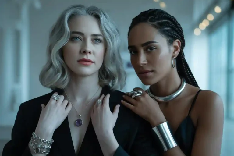femme qui porte des bijoux en argent et femme qui porte des bijoux en acier inoxydable