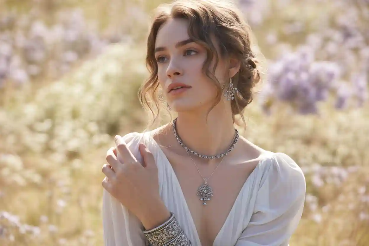 femme qui porte des bijoux en argent