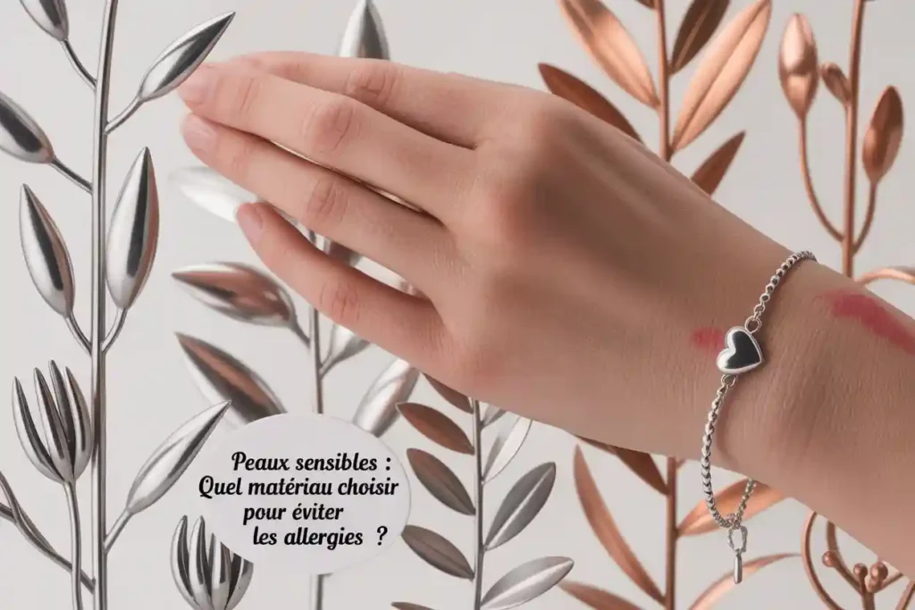 femme qui porte un bracelet en argent rhodié avec un coeur