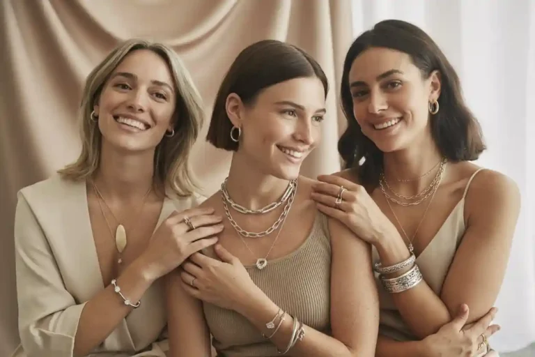 femmes de 35 à 45 ans qui portent des bijoux en acier inoxydable argenté et doré