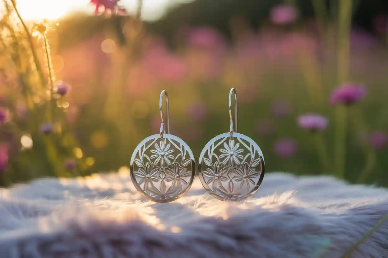 jolie paire de boucles d'oreilles travaillées en acier inoxydable