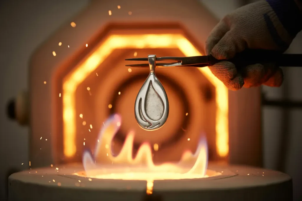 pendentif en argent sorti du feu