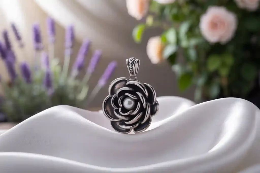 pendentif rose en argent