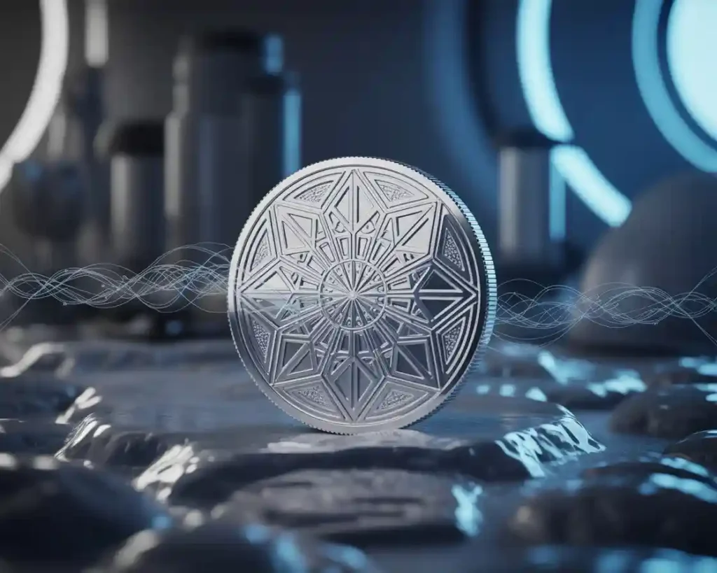 pièce en argent avec motifs géométriques