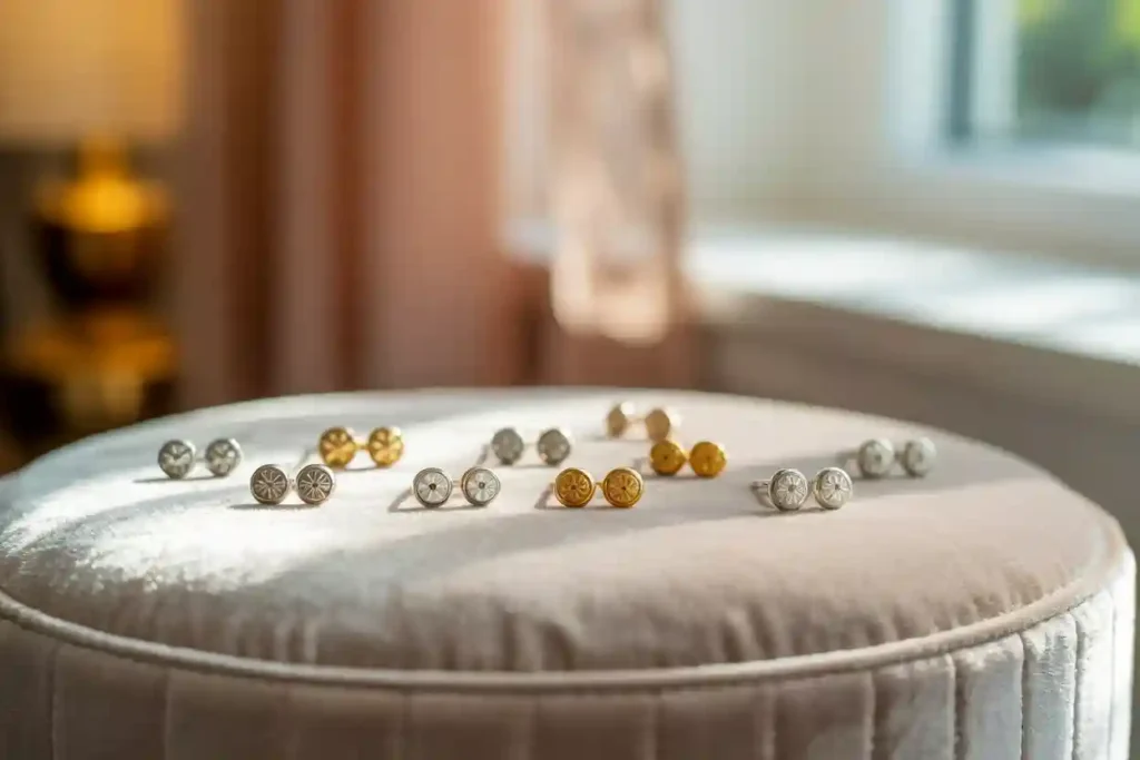 plusieurs clous d'oreilles dans différentes matières