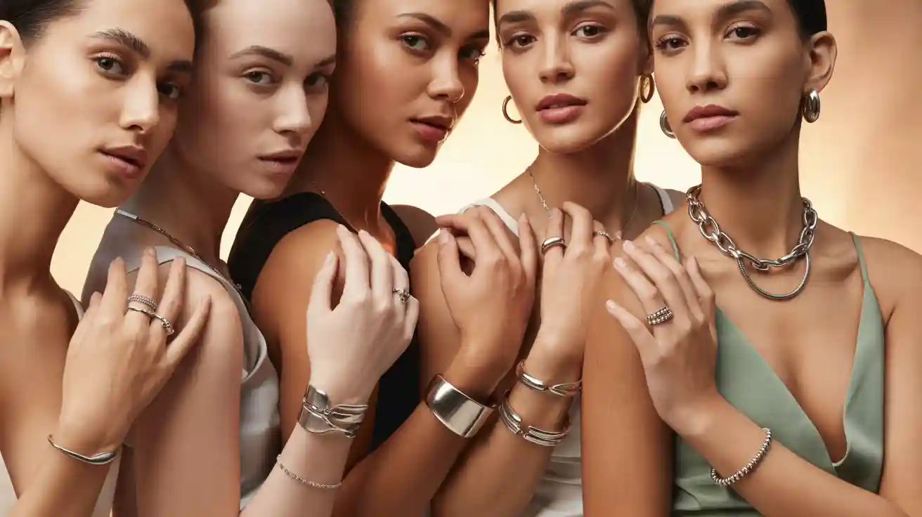 plusieurs femmes qui portent des bijoux en acier inoxydable