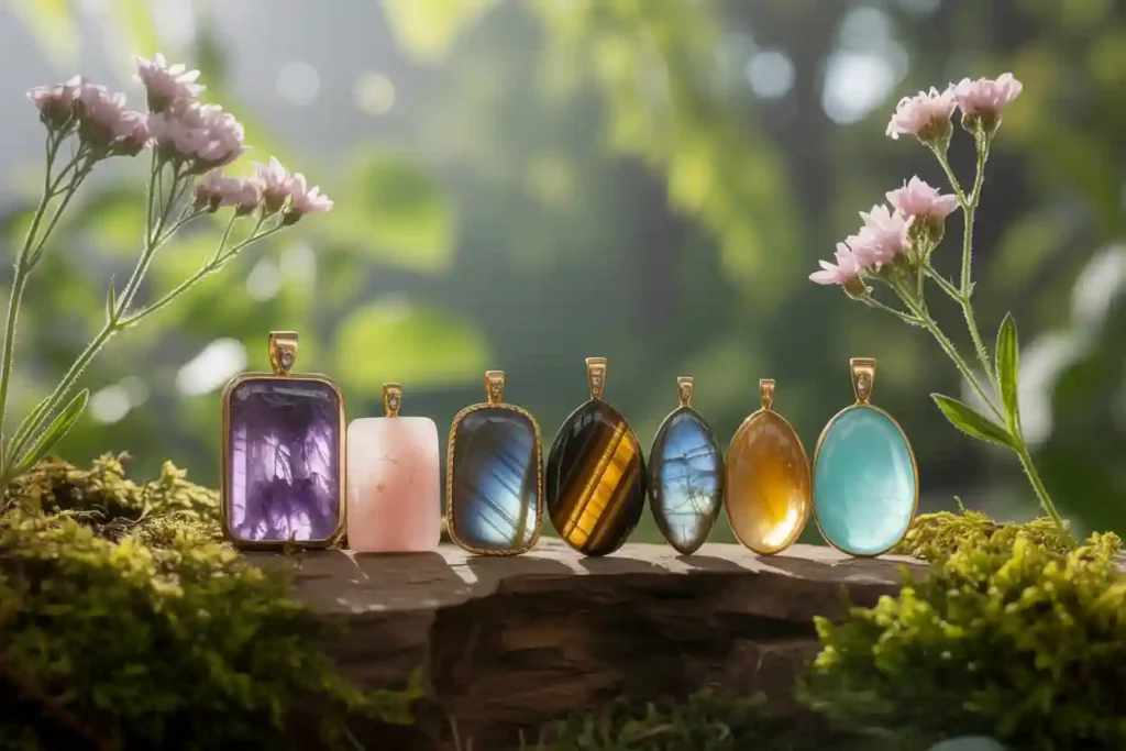 plusieurs pendentifs de pierres différentes