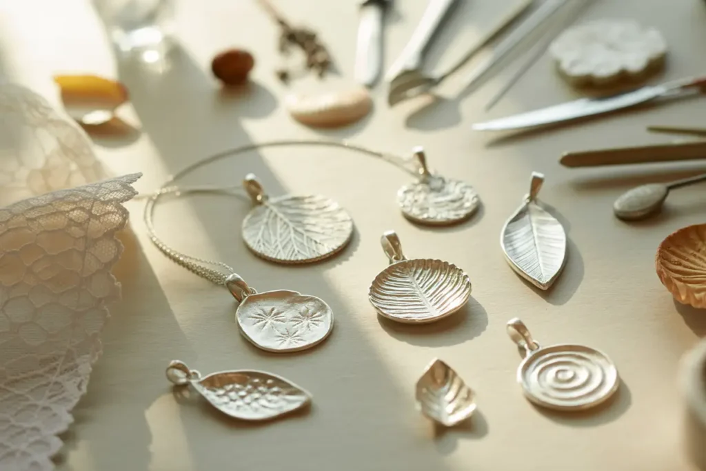 plusieurs pendentifs en argent faits main