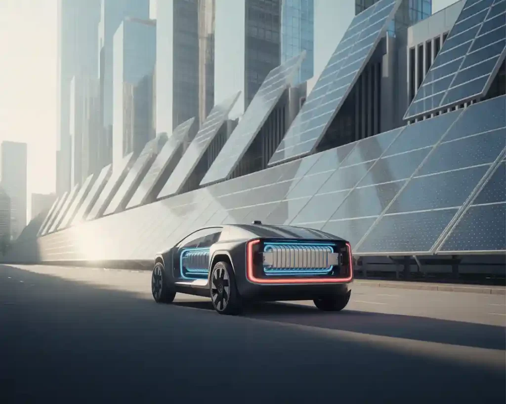 voiture du futur dans ue ville du futur