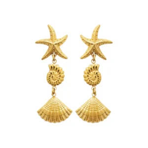 Boucles d'oreilles pendantes coquillages acier inoxydable doré