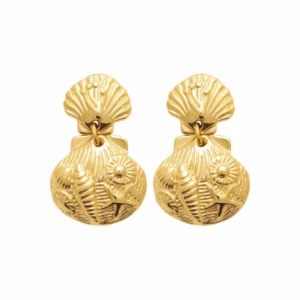 Boucles d'oreilles pendantes coquille saint-jacques acier inoxydable doré