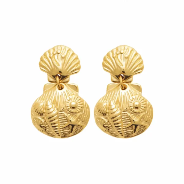 Boucles d'oreilles pendantes coquille saint-jacques acier inoxydable doré Boucles d'oreilles pendantes coquille saint-jacques acier inoxydable doré