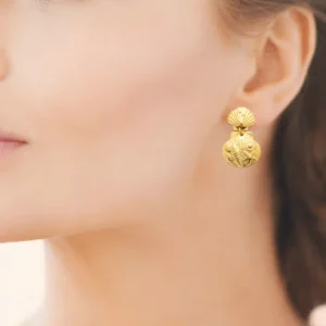 Boucles d'oreilles pendantes coquille saint-jacques acier inoxydable doré