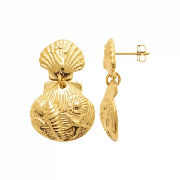 Boucles d'oreilles pendantes coquille saint-jacques acier inoxydable doré Boucles d'oreilles pendantes coquille saint-jacques acier inoxydable doré