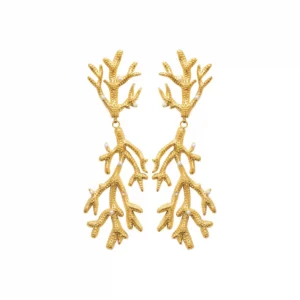 Boucles d'oreilles pendantes corail acier inoxydable doré