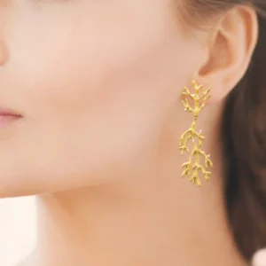 Boucles d'oreilles pendantes corail acier inoxydable doré