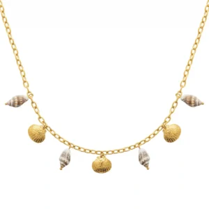 Collier breloques coquillages acier inoxydable doré