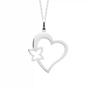 Collier cœur et papillon acier inoxydable