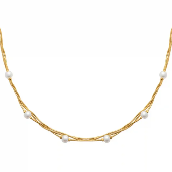 Collier maille serpent et perles nacrées acier inoxydable doré Collier maille serpent et perles nacrées acier inoxydable doré