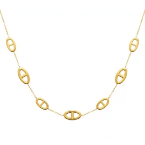 Collier motifs ovales symétriques acier inoxydable doré