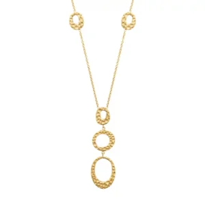 Collier sautoir à pendentifs ovales martelés acier inoxydable doré