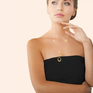 Collier sautoir à pendentifs ovales martelés acier inoxydable doré