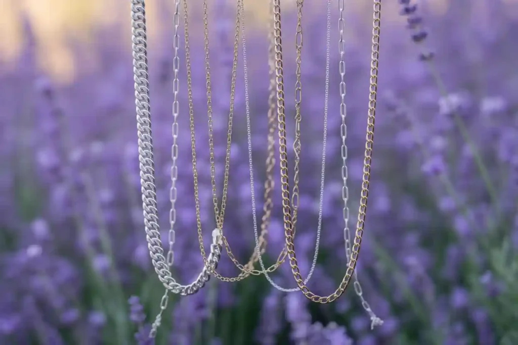 plusieurs chaînes de différentes mailles et longueurs