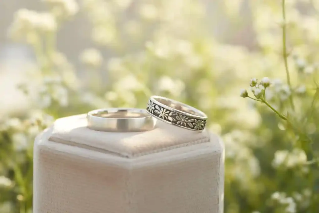 une bague anneau en argent rhodié et une bague sophistiquée en argent rhodié
