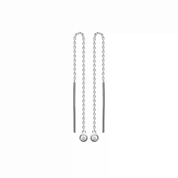 Boucles d'oreilles chaîne et zircone argent rhodié 01 Boucles d'oreilles chaîne et zircone argent rhodié