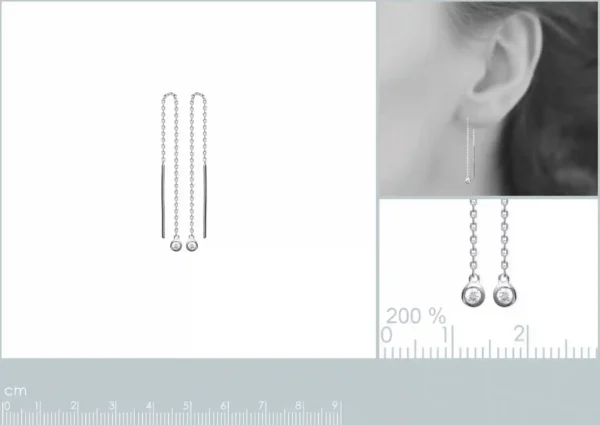 Boucles d'oreilles chaîne et zircone argent rhodié Boucles d'oreilles chaîne et zircone argent rhodié