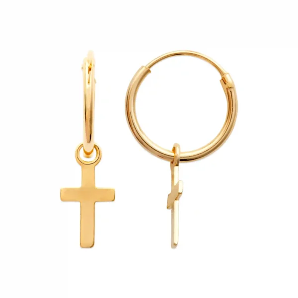 Boucles d'oreilles créoles 12 mm croix plaqué or Boucles d'oreilles créoles 12 mm croix plaqué or