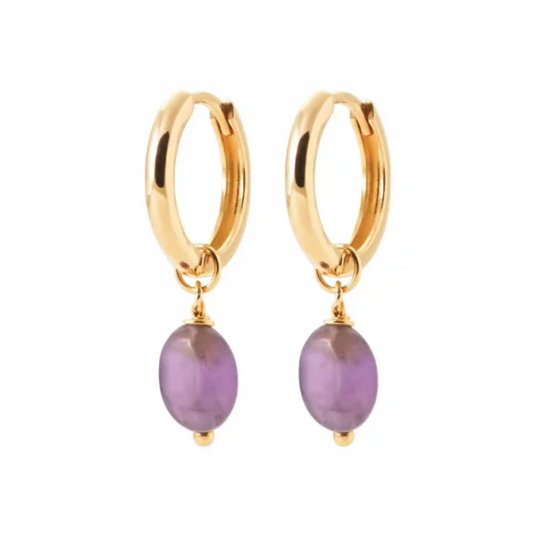 Boucles d'oreilles créoles pampilles améthystes Boucles d'oreilles créoles pampilles améthystes