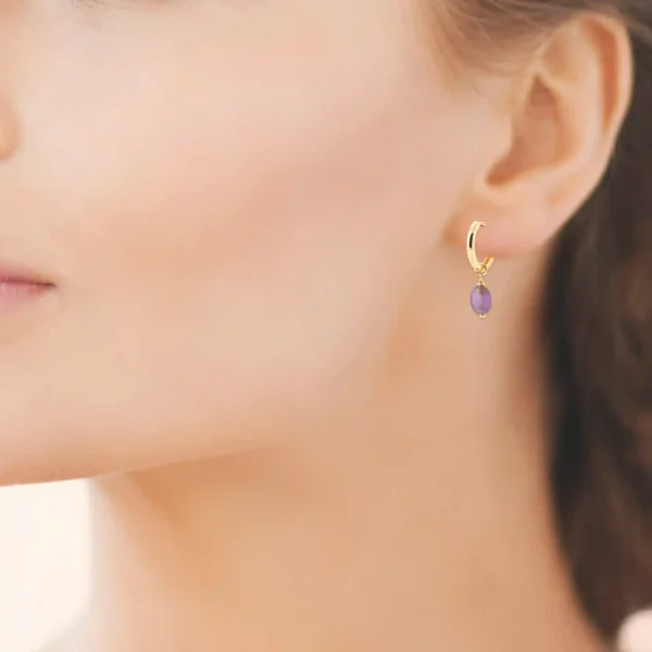 Boucles d'oreilles créoles pampilles améthystes Boucles d'oreilles créoles pampilles améthystes
