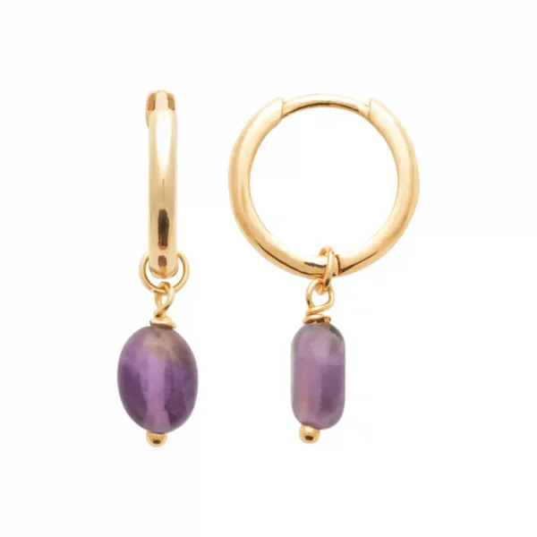 Boucles d'oreilles créoles pampilles améthystes Boucles d'oreilles créoles pampilles améthystes