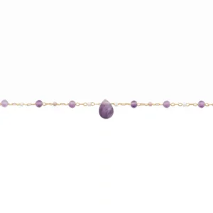 Bracelet goutte facettée et perles améthystes plaqué or