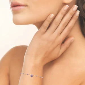 Bracelet goutte facettée et perles améthystes plaqué or