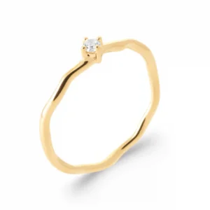 Bague fine ondulée solitaire plaqué or