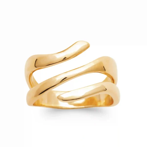 Bague large lignes serpentines plaqué or Bague large lignes serpentines plaqué or