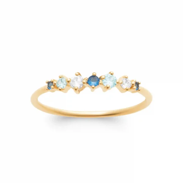 Bague plaqué or alternance de saphirs et diamants synthétiques Bague plaqué or alternance de saphirs et diamants synthétiques