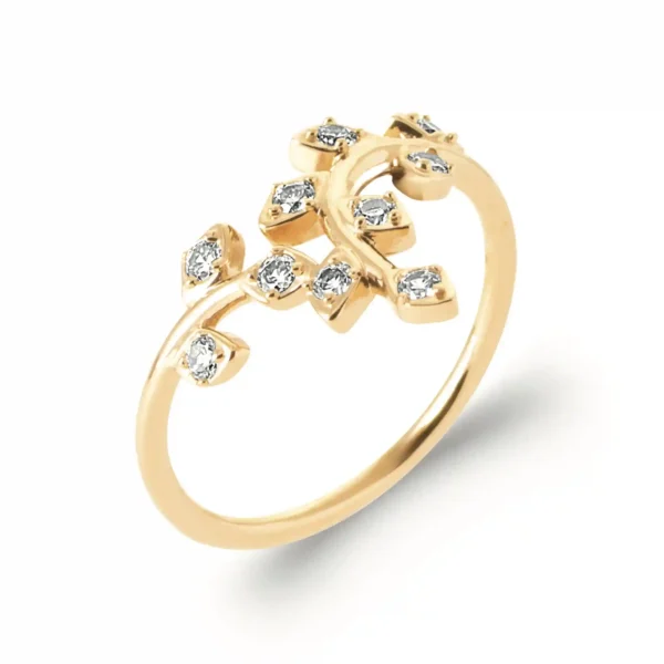 Bague plaqué or design ramifié diamants synthétiques Bague plaqué or design ramifié diamants synthétiques