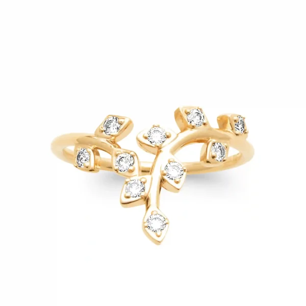 Bague plaqué or design ramifié diamants synthétiques Bague plaqué or design ramifié diamants synthétiques